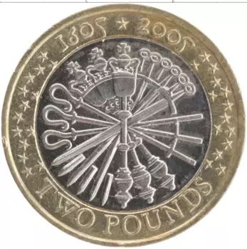 Монета 2 фунта Англии 2005 года Биметалл Елизавета II