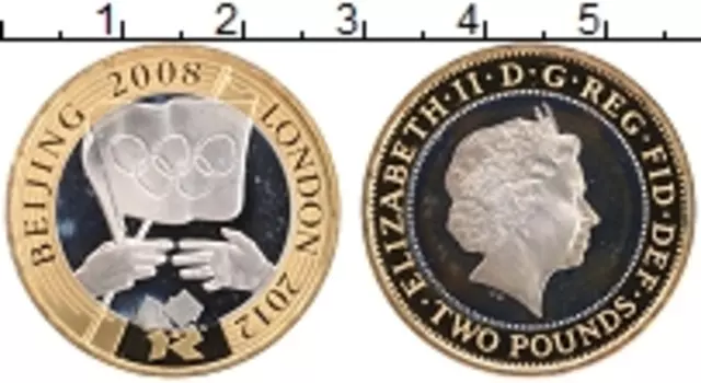 Монета 2 фунта Англии 2008 года Серебро Елизавета II