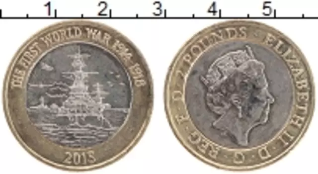 Монета 2 фунта Англии 2015 года Биметалл Елизавета II