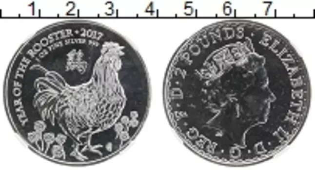 Монета 2 фунта Англии 2017 года Серебро Год Петуха (Слаб CGA MS69)