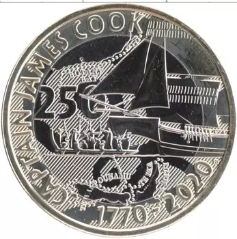 Монета 2 фунта Англии 2020 года Биметалл 250 лет морских путешествий капитана Джеймса Кука
