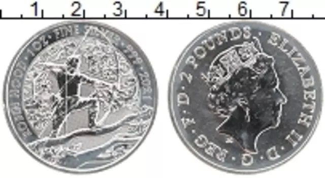 Монета 2 фунта Англии 2021 года Серебро Мифы и легенды - Робин Гуд