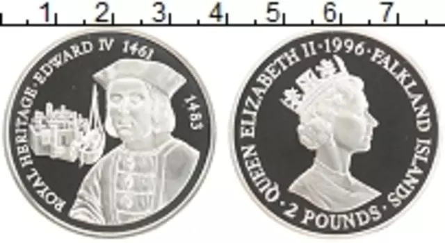 Монета 2 фунта Фолклендских островов 1996 года Серебро Елизавета II