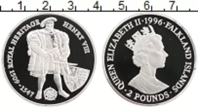 Монета 2 фунта Фолклендских островов 1996 года Серебро Генрих VIII