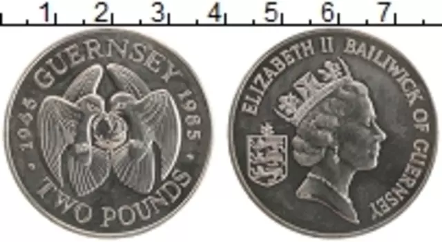Монета 2 фунта Гернси 1985 года Медно-никель 40 лет Освобождения от фашизма
