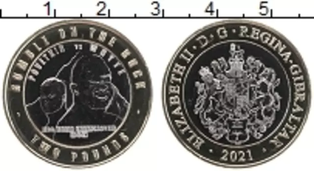 Монета 2 фунта Гибралтара 2021 года Биметалл Боксерский бой за звание чемпиона мира по версии WBC Поветкин против Вайта