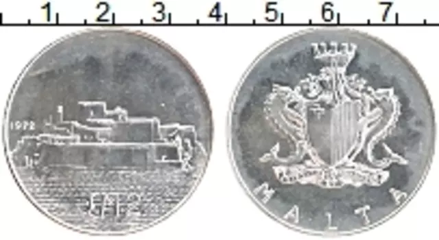 Монета 2 фунта Мальты 1972 года Серебро Форт Сант-Анджело