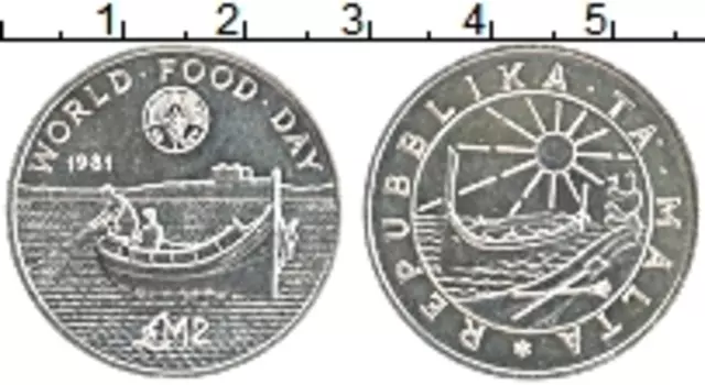 Монета 2 фунта Мальты 1981 года Серебро ФАО