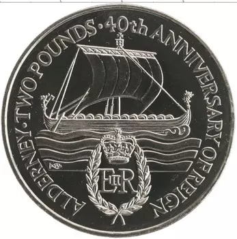 Монета 2 фунта Олдерни 1992 года Медно-никель 40 лет правлению Королевы Елизаветы II