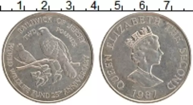 Монета 2 фунта Острова Джерси 1987 года Медно-никель Елизавета II