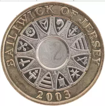 Монета 2 фунта Острова Джерси 2003 года Биметалл Елизавета II