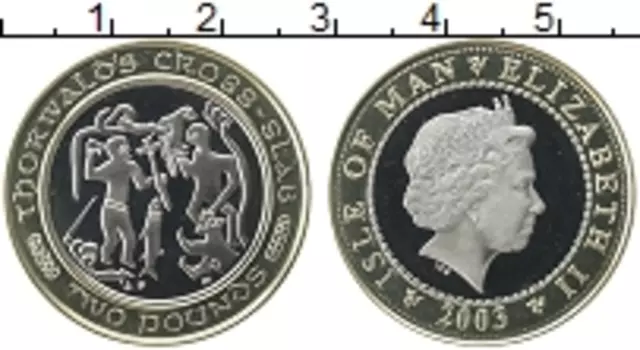 Монета 2 фунта Острова Мэн 2003 года Биметалл Елизавета II