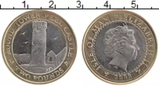 Монета 2 фунта Острова Мэн 2008 года Биметалл Елизавета II