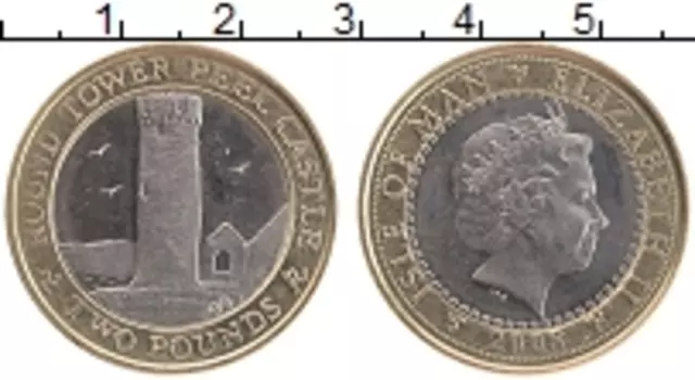 Монета 2 фунта Острова Мэн 2008 года Биметалл Елизавета II