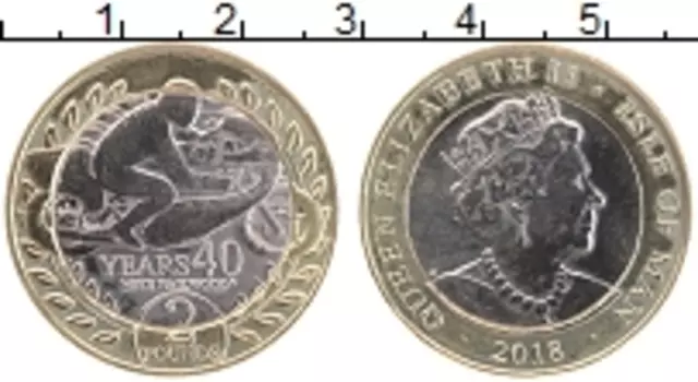 Монета 2 фунта Острова Мэн 2018 года Биметалл Елизавета II