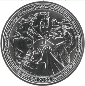 Монета 2 фунта Острова Вознесения 2022 года Серебро Святой Георгий и Дракон