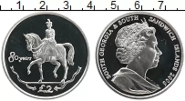 Монета 2 фунта Сандвичевых островов 2006 года Серебро 80 лет королеве Елизавете II