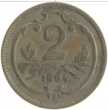 Монета 2 геллера Австрии 1894 года Бронза