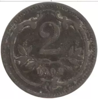 Монета 2 геллера Австрии 1902 года Бронза