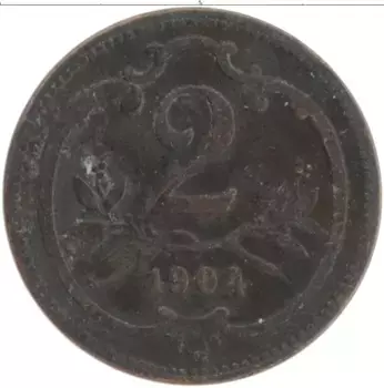 Монета 2 геллера Австрии 1904 года Бронза