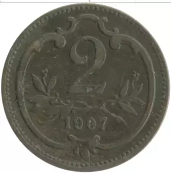 Монета 2 геллера Австрии 1907 года Бронза