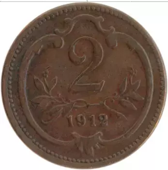 Монета 2 геллера Австрии 1912 года Бронза