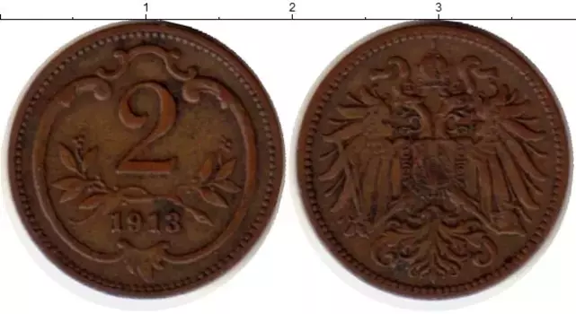 Монета 2 геллера Австрии 1913 года Бронза