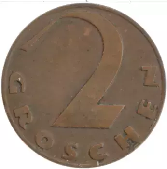 Монета 2 гроша Австрии 1928 года Бронза