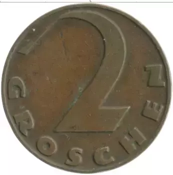 Монета 2 гроша Австрии 1929 года Бронза