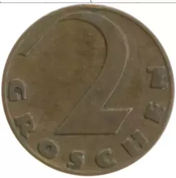 Монета 2 гроша Австрии 1930 года Бронза