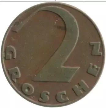 Монета 2 гроша Австрии 1930 года Бронза