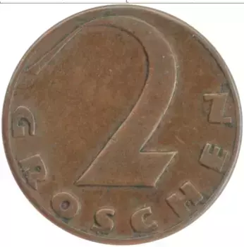 Монета 2 гроша Австрии 1934 года Бронза