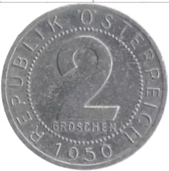 Монета 2 гроша Австрии 1950 года Алюминий