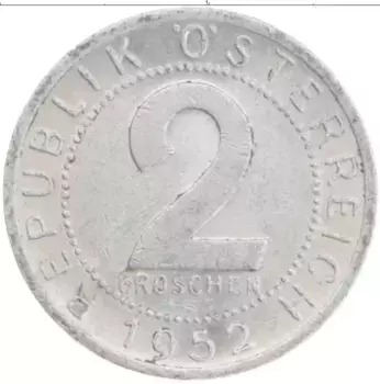Монета 2 гроша Австрии 1952 года Алюминий