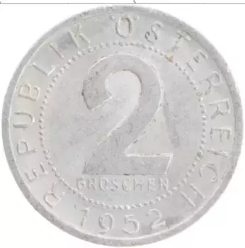 Монета 2 гроша Австрии 1952 года Алюминий