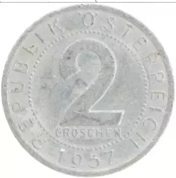 Монета 2 гроша Австрии 1957 года Алюминий