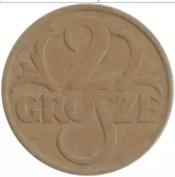 Монета 2 гроша Польши 1928 года Бронза