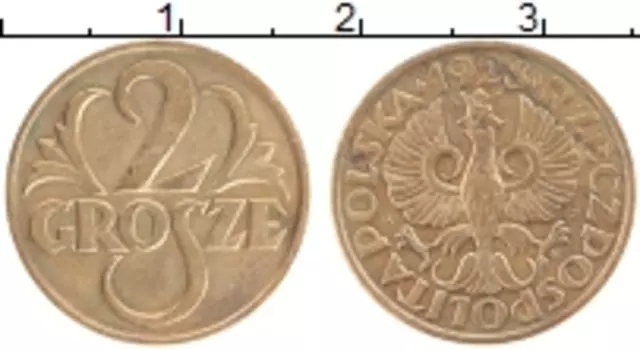 Монета 2 гроша Польши 1928 года Бронза