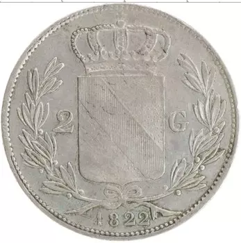 Монета 2 гульдена Бадена 1822 года Серебро Людвиг