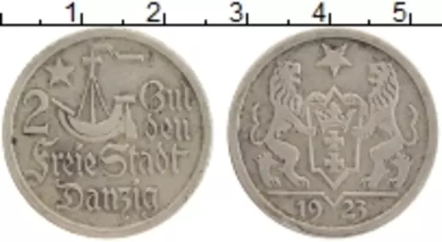 Монета 2 гульдена Данцига 1923 года Серебро