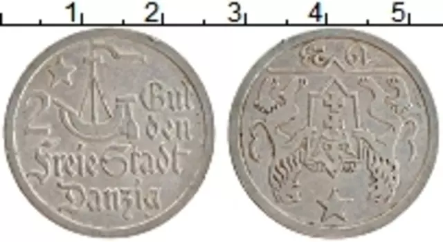 Монета 2 гульдена Данцига 1923 года Серебро Вольный город