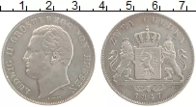 Монета 2 гульдена Гессена 1847 года Серебро Людвиг II