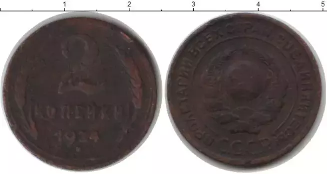 Монета 2 копейки СССР 1924 года Медь