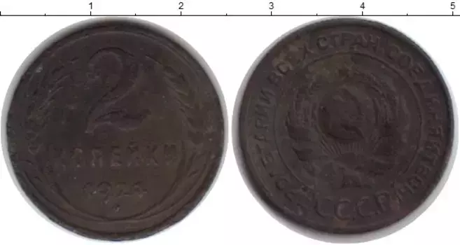 Монета 2 копейки СССР 1924 года Медь