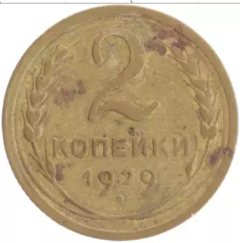 Монета 2 копейки СССР 1929 года Бронза