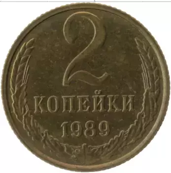 Монета 2 копейки СССР 1989 года Латунь