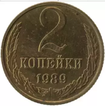 Монета 2 копейки СССР 1989 года Латунь