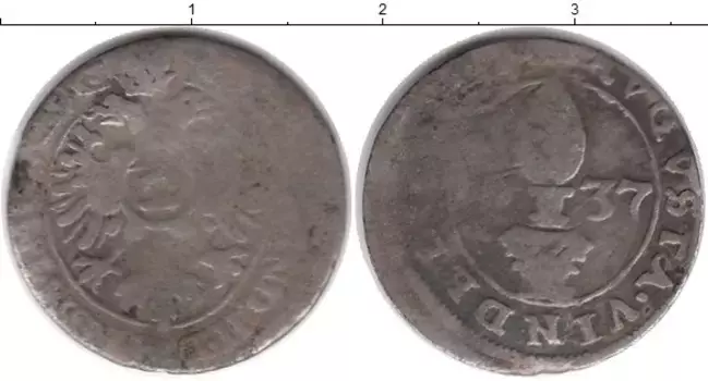 Монета 2 крейцера Аугсбурга 1637 года Серебро