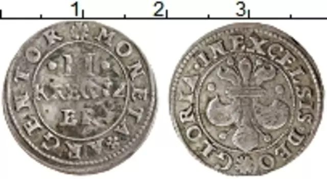 Монета 2 крейцера Страссбурга Серебро