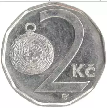 Монета 2 кроны Чехии 2001 года Медно-никель